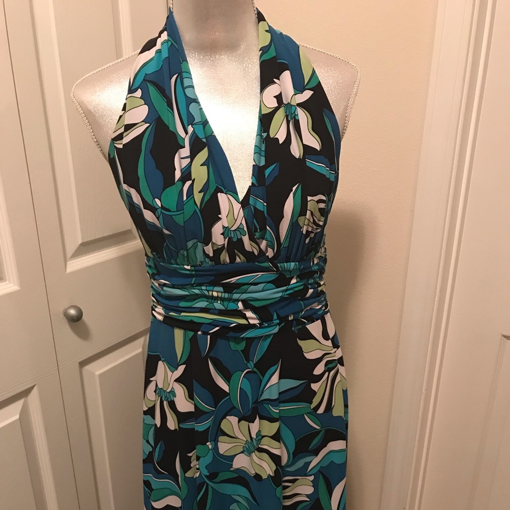 Teal Floral midi flowing dress